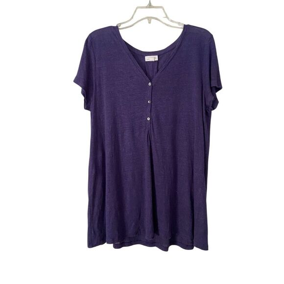 J. Jill Love Linen Navy Blue Linen Cap Sleeve V-Neck Casual Tunic Top Size M - Picture 1 of 10